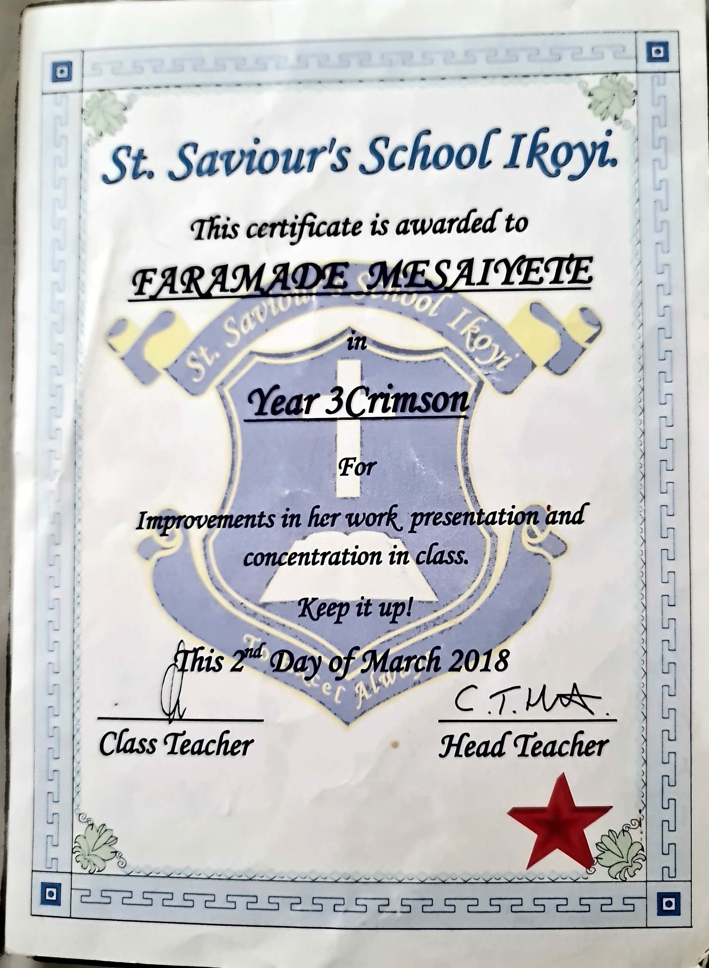 St Saviour’s School Ikoyi Certificates 3 